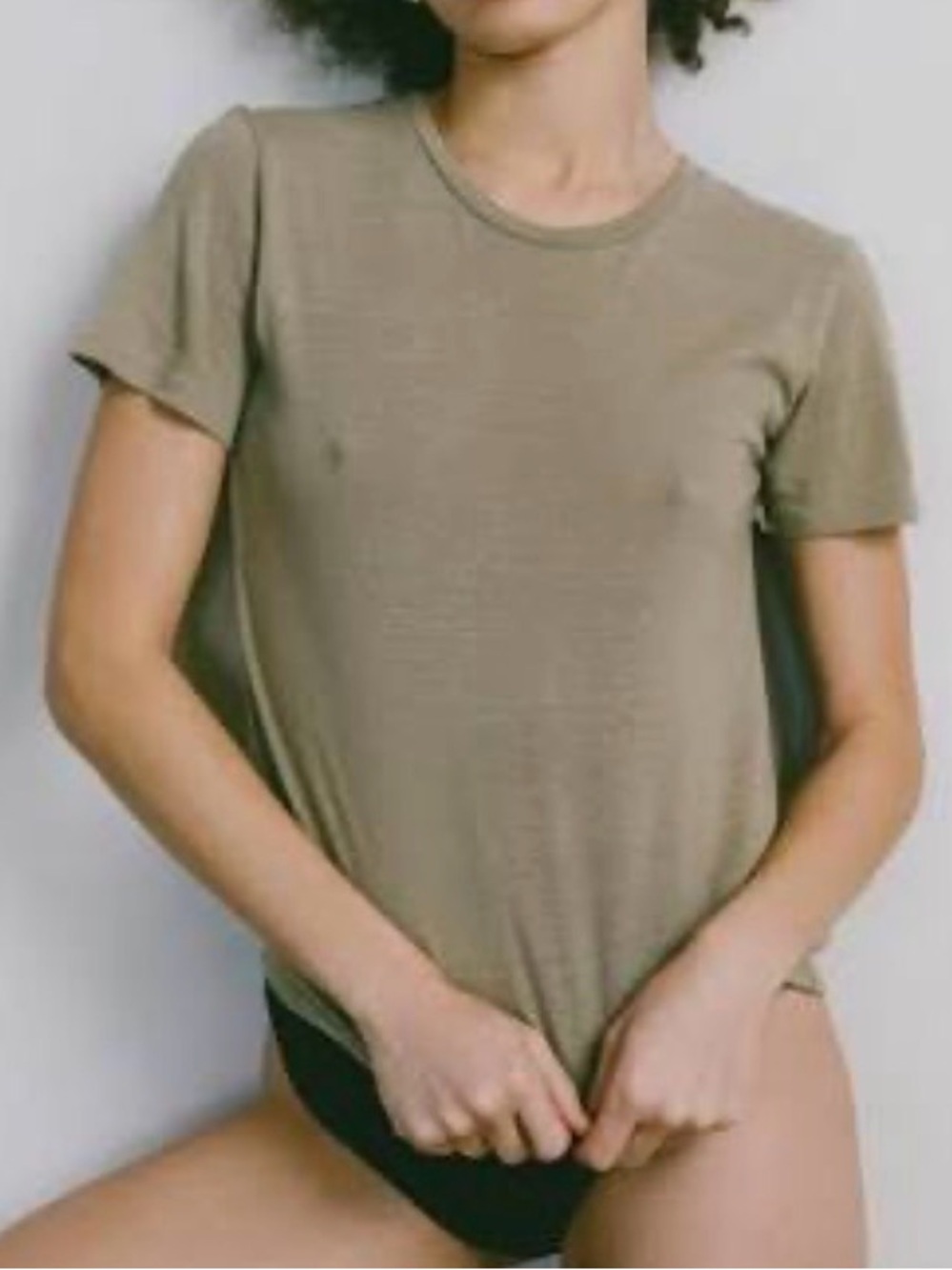OZMA of California Silk Noil Oversized Crop Big Tee in Olive Size S EUC